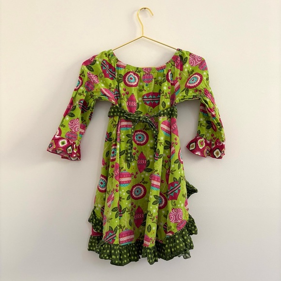 Jelly the Pug Girls Christmas Dress Holly Ornaments Ruffle Details Sz 7 - Picture 6 of 7